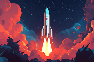 Fototapeta premium A rocket depicted in a flat art style, showcasing a sleek and minimalist design