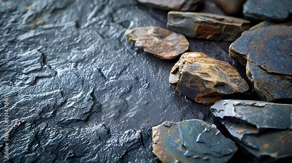 Poster natural stones on a dark background for product presentation : generative ai