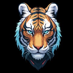 Fototapeta premium front head view of a cyberpunk colored tiger