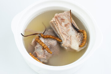 A bowl of Cordyceps Pork Ribs Soup