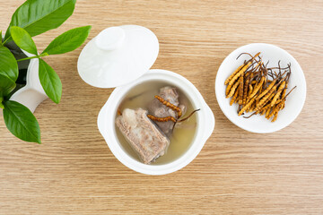 A bowl of Cordyceps Pork Ribs Soup