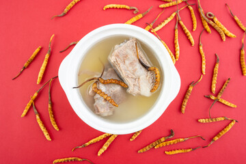 A bowl of Cordyceps Pork Ribs Soup