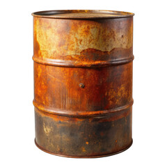 A rusty drum with a hole in it on transparent background