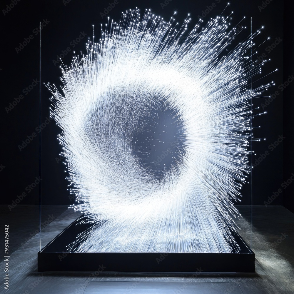 Poster a mesmerizing display of glowing white fibers, arranged to create a visual representation of the spe
