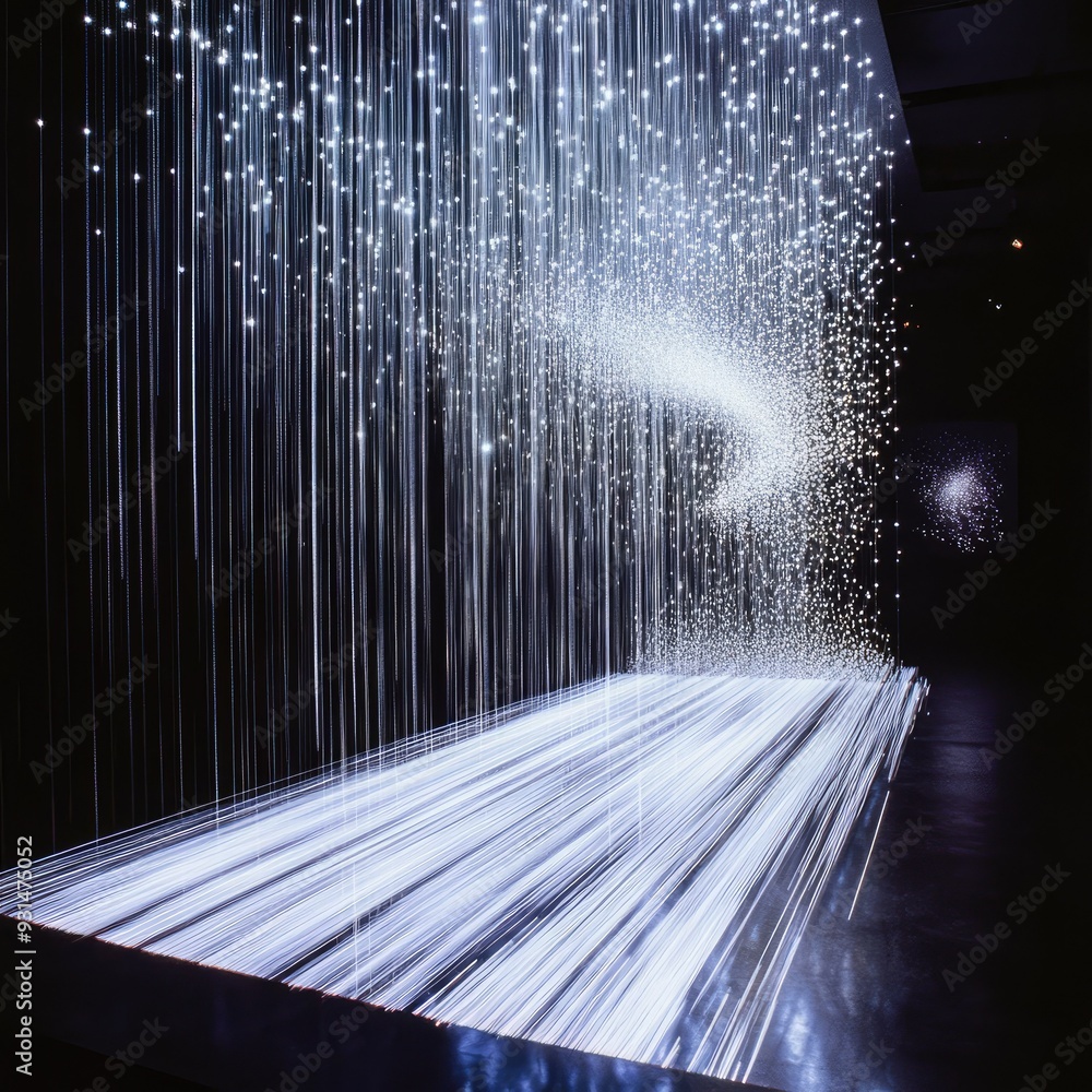 Poster a mesmerizing display of glowing white fibers, arranged to create a visual representation of the spe