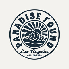 A retro-style surf club vector badge featuring ocean waves, and sunsets. Perfect for t-shirt designs, posters and other uses.