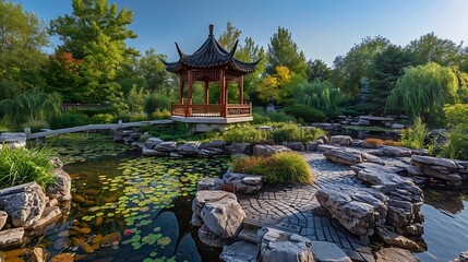 Fototapeta premium The Chinese Garden part of the Montreal Botanical Gardens Montreal Jardin Botanique : Generative AI