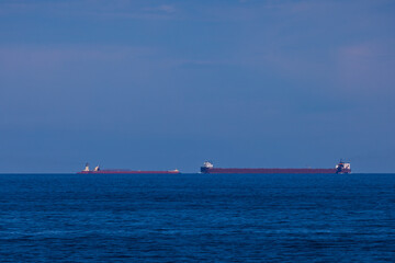 Two Ships Passing Each Other On Lake Superior