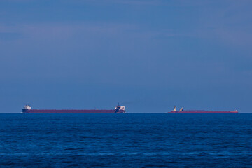 Two Ships Passing Each Other On Lake Superior