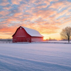 Winter_Sunrise_Over_Snowy_Farm_Red_Barn_Frosty_Fiel