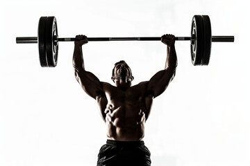 Naklejka premium A muscular bodybuilder lifts heavy weights, showcasing strength and determination in weightlifting training at a gym.