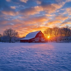 Winter_Sunrise_Over_Snowy_Farm_Red_Barn_Frosty_Fiel