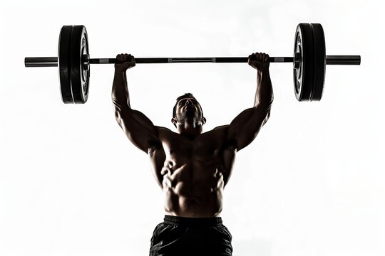 A muscular bodybuilder lifts heavy weights, showcasing strength and determination in weightlifting training at a gym.