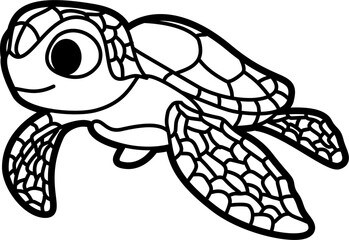 Turtle coloring outline illustration vector