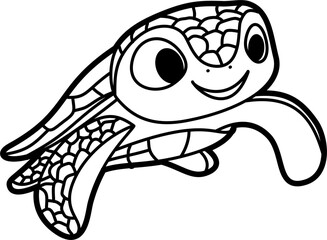 Turtle coloring outline illustration vector