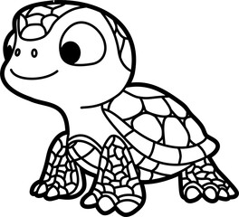 Turtle coloring outline illustration vector