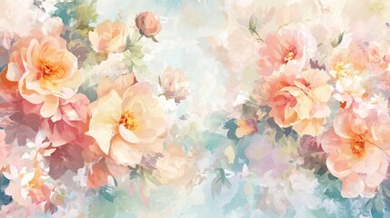Abstract floral pattern with a mix of pastel colors creating a soft elegant wallpaper