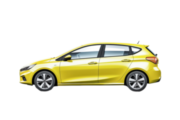 Compact hatchback city car on transparent background.
