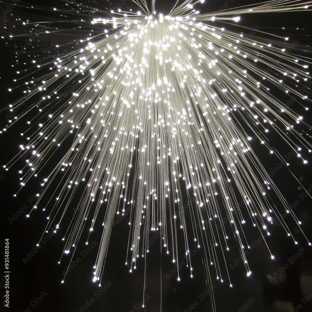 Poster bright white fibers illuminated individually, forming a luminous pattern that captures the essence o