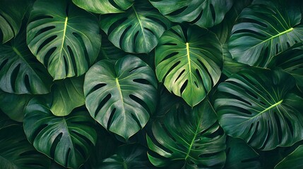 Pattern of tropical leaves with intricate vein details and deep green shades