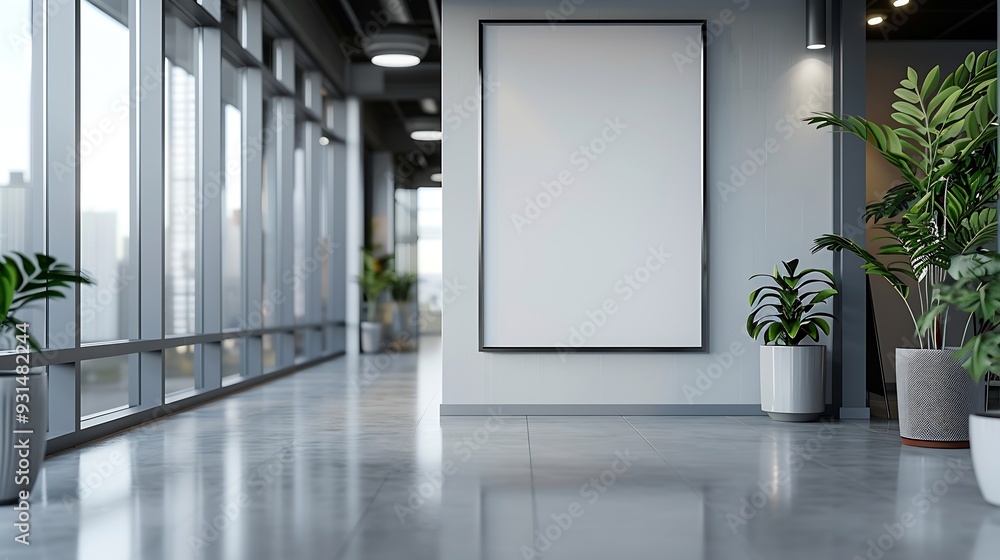 Aufkleber corporate branding identity logo display white blank frame mockup with modern business offices reception background as banner with copy space area mock up : Generative AI