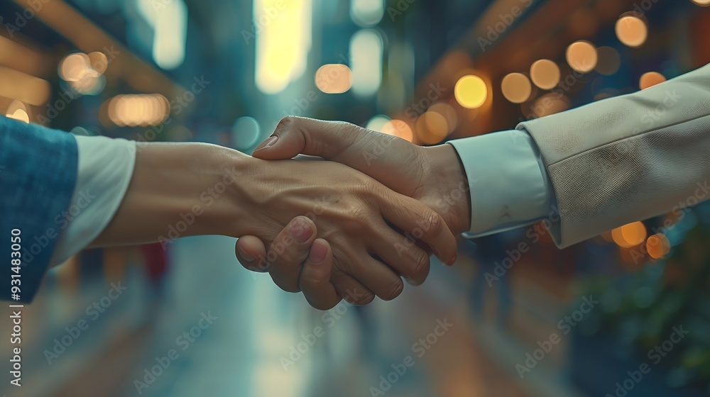 Poster business people handshake and corporate deal with support for b2b merger teamwork or hiring partners