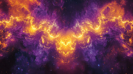 Naklejka premium A vibrant galaxy-inspired fractal design in shades of purple and yellow