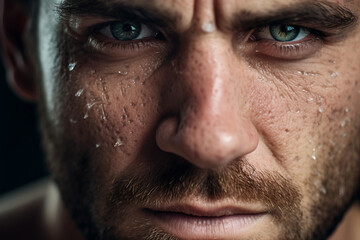 Obraz premium Close up portrait of a face with skin issues acne wrinkles and imperfections generative AI