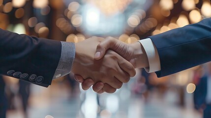 Business men handshake and worker hands in office with agreement deal or partnership Greeting welcome and onboarding at corporate company with professional contract and thank you at la : Generative AI