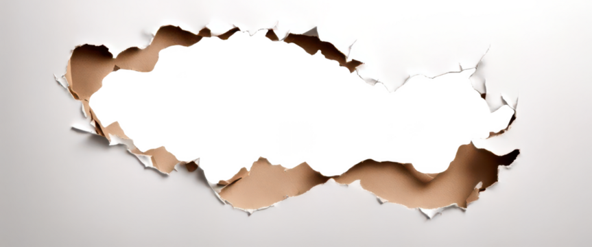 Close up view of textured paper torn isolate on transparent background, png, cutout