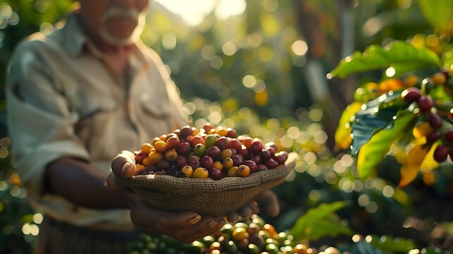 Farmers harvest coffee beans and dry them in the sun to reduce moisture in the coffee beans and wait for sorting to enter the coffee roasting process to meet the required standards bef : Generative AI