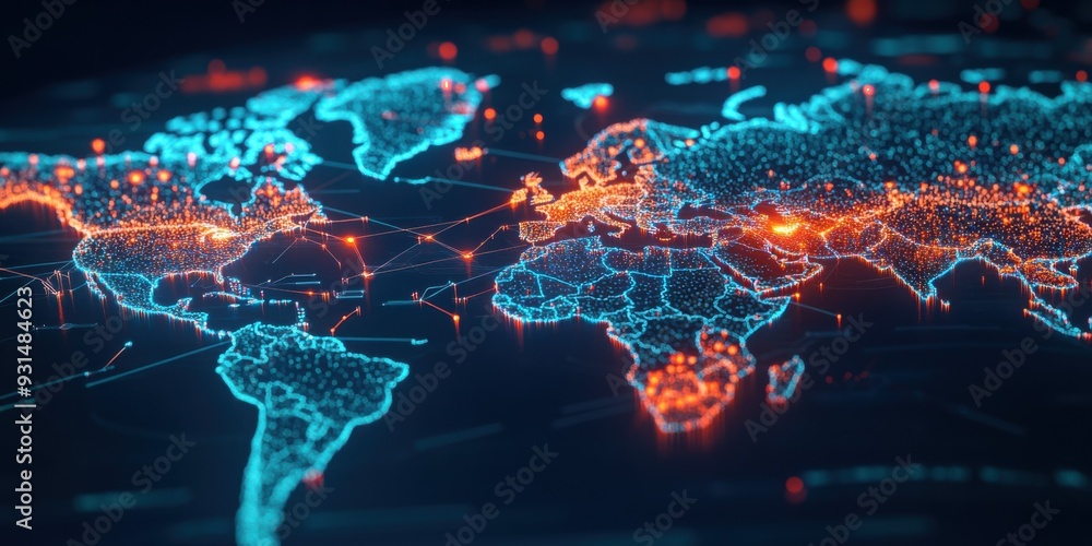 Poster global communication networks on digital world map