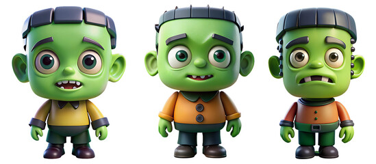 Fototapeta premium 3d set of Frankinshine cartoon figures on transparent background. Concept of cartoons and children.