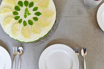 lemon cream cake on table