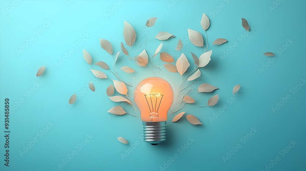 Poster glowing idea bulb with flowing branches representing growth and innovation