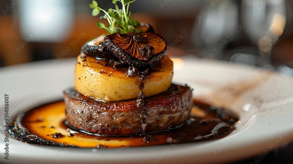 Poster exquisite potato confit and mushroom truffle fine dining this highquality image captures the artistr
