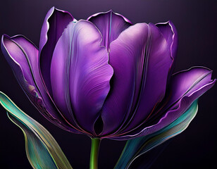 Closeup Illustration of a Purple Tulip Artistic Floral Design with Detailed Petals and Elegant Style