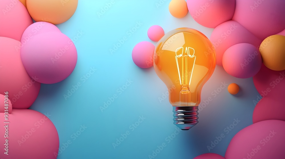 Poster illuminating ideas 3d rendered lightbulb with expanding light rays conceptual growth path
