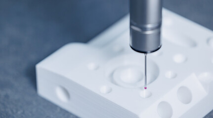 Coordinate measuring machine probe CMM with sensor control quality of plastic parts from 3D printing