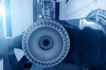 Metal machine tools industry. CNC turning milling factory processes steel turbine part process