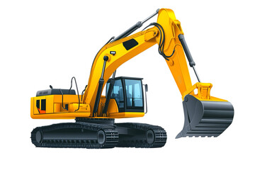Excavator and bulldozer isolated on white background, construction machinery in a simple design