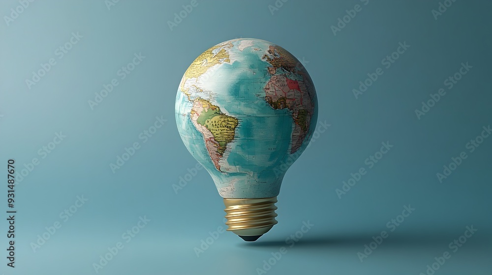 Poster glowing 3d light bulb globe representing global impact of innovative ideas on growth and development