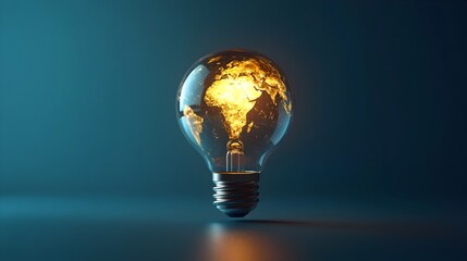 3D Rendered Light Bulb with Globe Symbolizing Global Impact of Ideas and Growth