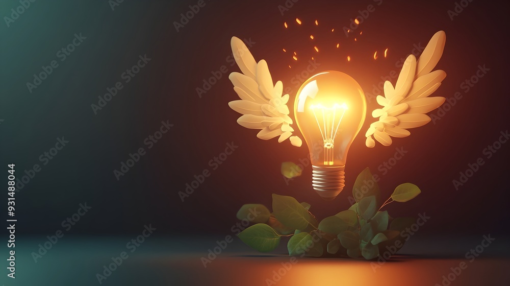 Aufkleber lightbulb with sprouting wings symbolizing ideas taking flight and growing