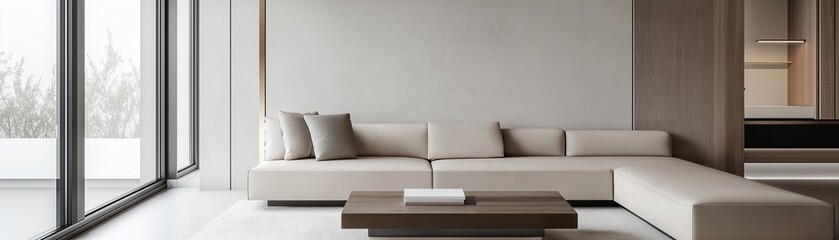 A stylish living room interior with a minimalist design. 
