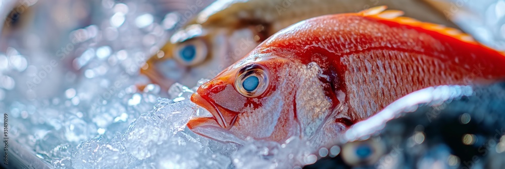 Poster a red fish is in a container of ice