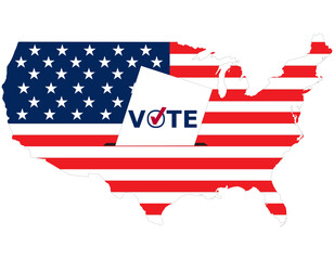 Flying vote paper put in election box with America flag in map. concept for USA election vote theme background.