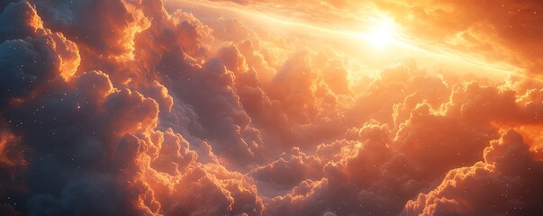 Hyperrealistic heavenly landscape, ethereal light, divine beauty, celestial clouds, serene ambiance