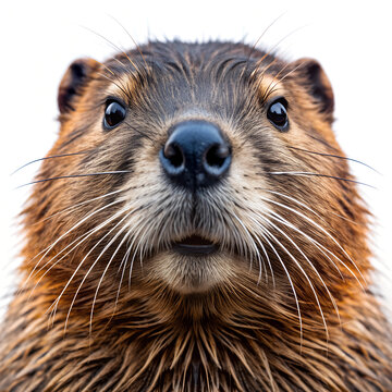 Beaver head photo, white solid isolated background   