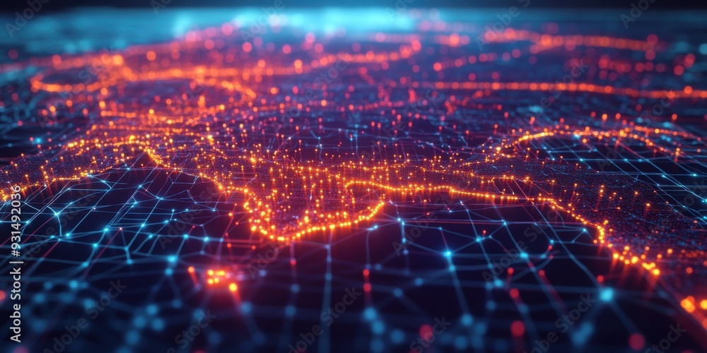 Aufkleber digital map of middle east with data connectivity